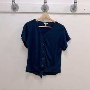 Weatherproof vintage navy tie front shirt